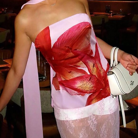 Multicolor Casual Women's Choker Neck Floral Print Romantic Tube Top - Picture 3 of 5